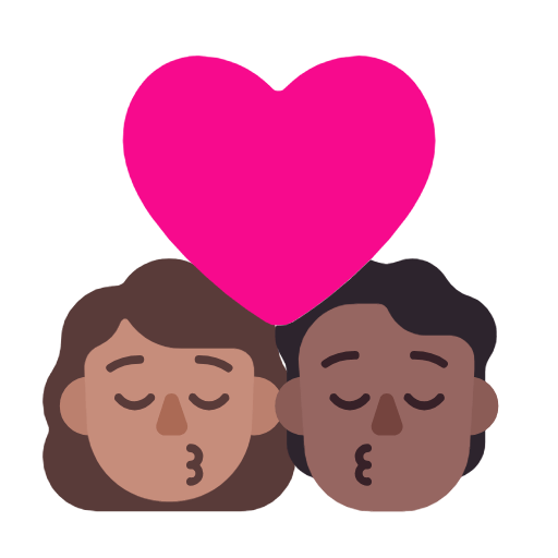 👩🏽‍❤️‍💋‍🧑🏾 Emoji sich küssendes Paar: Frau, Person, mittlere Hautfarbe, mitteldunkle Hautfarbe Microsoft Windows 11 23H2.