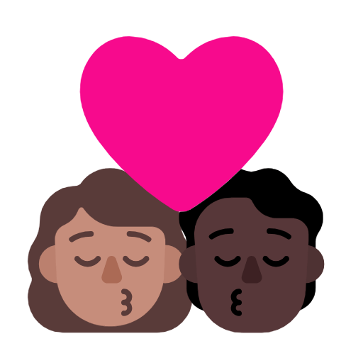 👩🏽‍❤️‍💋‍🧑🏿 Emoji sich küssendes Paar: Frau, Person, mittlere Hautfarbe, dunkle Hautfarbe Microsoft Windows 11 23H2.