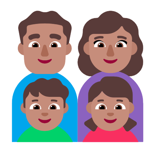👨🏽‍👩🏽‍👦🏽‍👧🏽 Emoji Família - Homem, Mulher, Menino, Menina: Pele Morena na Microsoft Windows 11 23H2.