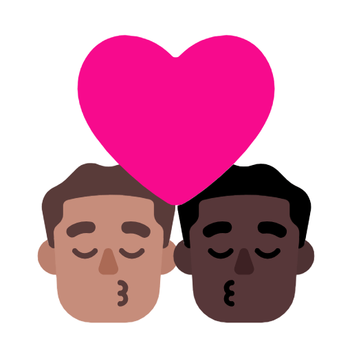 Emoji 👨🏽‍❤️‍💋‍👨🏿 Bacio Tra Coppia - Uomo: Carnagione Olivastra, Uomo: Carnagione Scura su Microsoft Windows 11 23H2.
