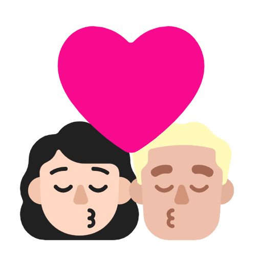 Emoji 👩🏻‍❤️‍💋‍👨🏼 Bacio Tra Coppia - Donna: Carnagione Chiara, Uomo: Carnagione Abbastanza Chiara su Microsoft Windows 11 23H2.