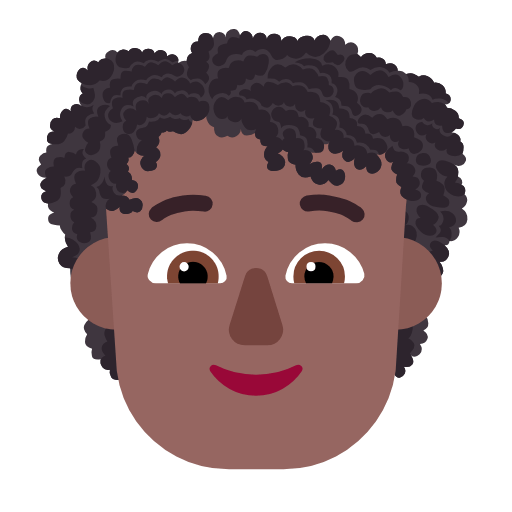 🧑🏾‍🦱 Emoji Erwachsener: mitteldunkle Hautfarbe, lockiges Haar Microsoft Windows 11 23H2.