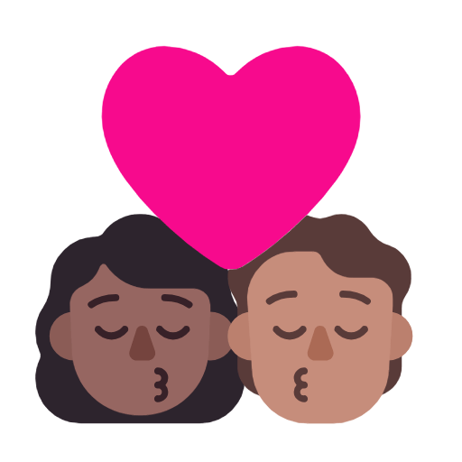 👩🏾‍❤️‍💋‍🧑🏽 Emoji sich küssendes Paar: Frau, Person, mitteldunkle Hautfarbe, mittlere Hautfarbe Microsoft Windows 11 23H2.