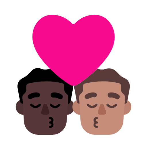 👨🏿‍❤️‍💋‍👨🏽 Emoji sich küssendes Paar - Mann: dunkle Hautfarbe, Mann: mittlere Hautfarbe Microsoft Windows 11 23H2.