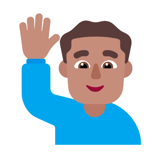 Emoji 🙋🏽‍♂️ Uomo Con Mano Alzata: Carnagione Olivastra su Microsoft Windows 11 23H2.