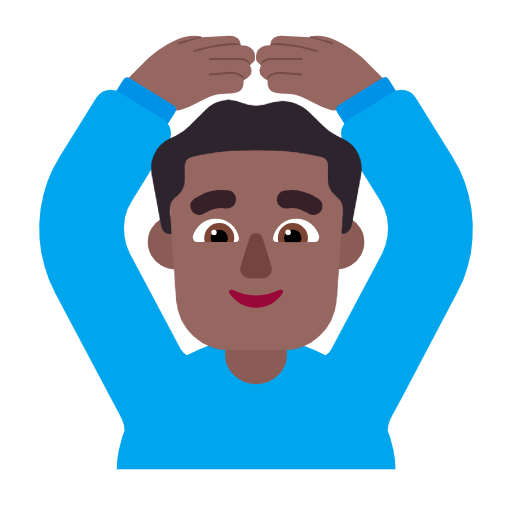 🙆🏾‍♂️ Emoji Mann mit Händen auf dem Kopf: mitteldunkle Hautfarbe Microsoft Windows 11 23H2.