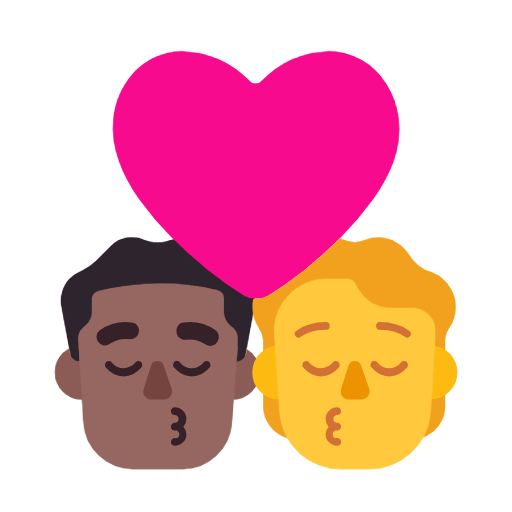 👨🏾‍❤️‍💋‍🧑 Emoji sich küssendes Paar: Mannn, Person, mitteldunkle Hautfarbe, Kein Hautton Microsoft Windows 11 23H2.