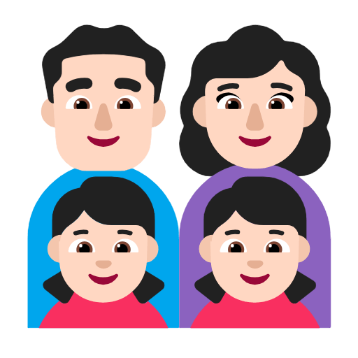 👨🏻‍👩🏻‍👧🏻‍👧🏻 Emoji Família - Homem, Mulher, Menina, Menina: Pele Clara na Microsoft Windows 11 23H2.
