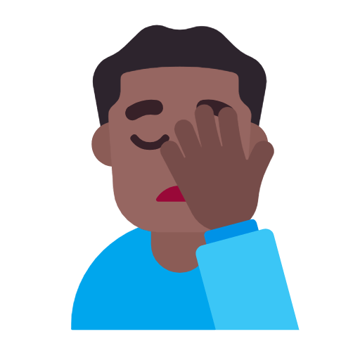 🤦🏾‍♂️ Emoji sich an den Kopf fassender Mann: mitteldunkle Hautfarbe Microsoft Windows 11 23H2.