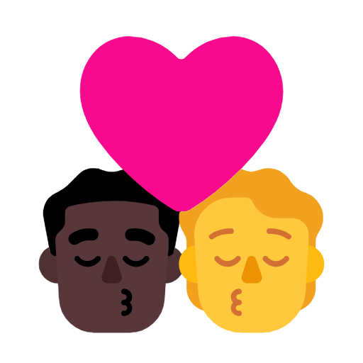 👨🏿‍❤️‍💋‍🧑 Emoji sich küssendes Paar: Mannn, Person, dunkle Hautfarbe, Kein Hautton Microsoft Windows 11 23H2.