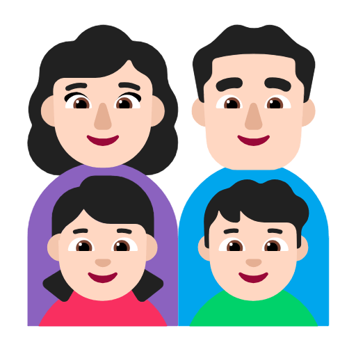 Emoji 👩🏻‍👨🏻‍👧🏻‍👦🏻 Famiglia - Donna, Uomo, Bambina, Bambino: Carnagione Chiara su Microsoft Windows 11 23H2.