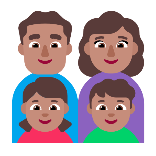 👨🏽‍👩🏽‍👧🏽‍👦🏽 Emoji Família - Homem, Mulher, Menina, Menino: Pele Morena na Microsoft Windows 11 23H2.