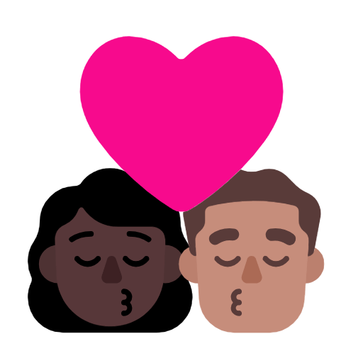 Emoji 👩🏿‍❤️‍💋‍👨🏽 Bacio Tra Coppia - Donna: Carnagione Scura, Uomo: Carnagione Olivastra su Microsoft Windows 11 23H2.