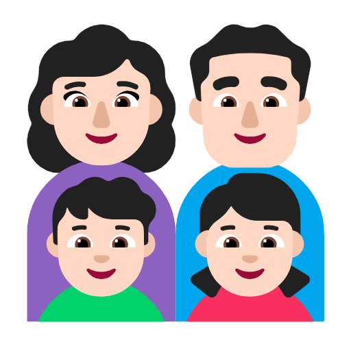 Emoji 👩🏻‍👨🏻‍👦🏻‍👧🏻 Famiglia - Donna, Uomo, Bambino, Bambina: Carnagione Chiara su Microsoft Windows 11 23H2.
