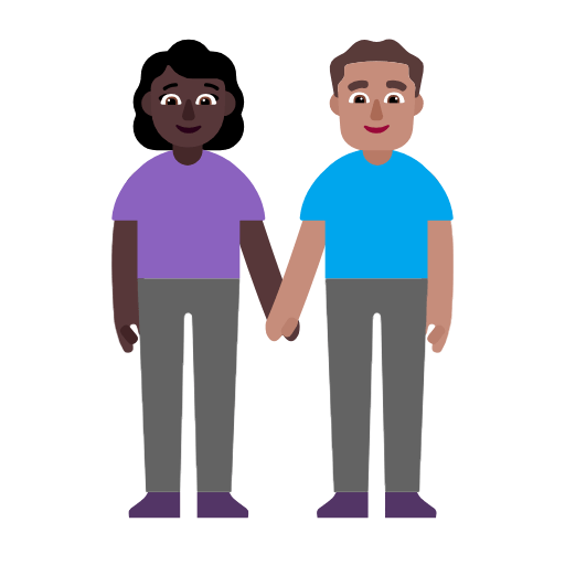 Mann und Frau halten Hände: dunkle Hautfarbe, mittlere Hautfarbe Microsoft Windows 11 23H2.