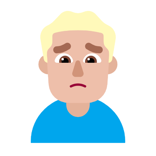 Emoji 🙍🏼‍♂️ Uomo Corrucciato: Carnagione Abbastanza Chiara su Microsoft Windows 11 23H2.