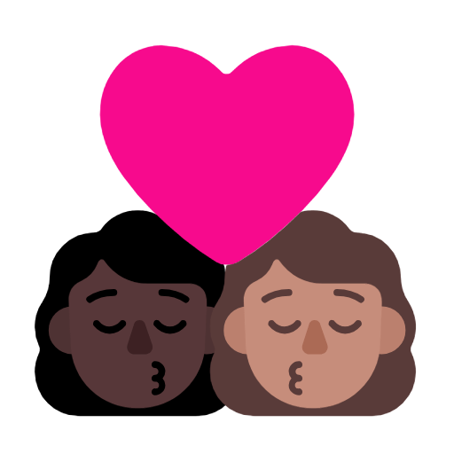 👩🏿‍❤️‍💋‍👩🏽 Emoji sich küssendes Paar - Frau: dunkle Hautfarbe, Frau: mittlere Hautfarbe Microsoft Windows 11 23H2.
