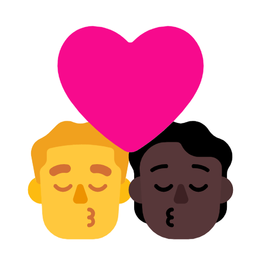 👨‍❤️‍💋‍🧑🏿 Emoji sich küssendes Paar: Mannn, Person, Kein Hautton, dunkle Hautfarbe Microsoft Windows 11 23H2.