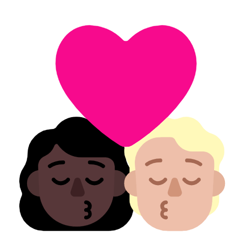 👩🏿‍❤️‍💋‍🧑🏼 Emoji sich küssendes Paar: Frau, Person, dunkle Hautfarbe, mittelhelle Hautfarbe Microsoft Windows 11 23H2.