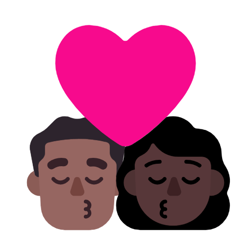 👨🏾‍❤️‍💋‍👩🏿 Emoji sich küssendes Paar - Mann: mitteldunkle Hautfarbe, Frau: dunkle Hautfarbe Microsoft Windows 11 23H2.