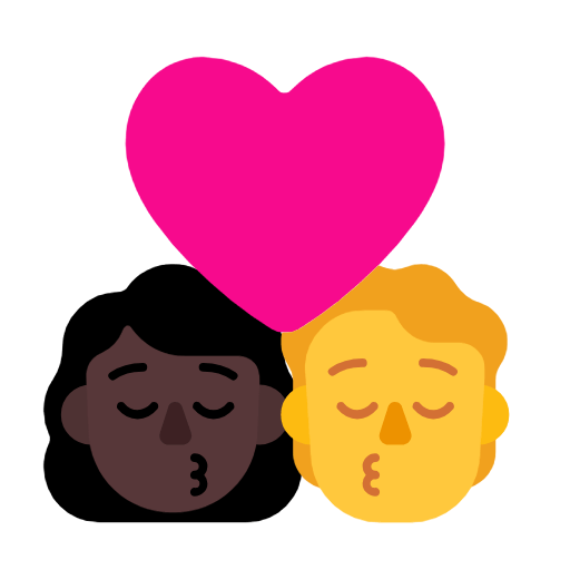 👩🏿‍❤️‍💋‍🧑 Emoji sich küssendes Paar: Frau, Person, dunkle Hautfarbe, Kein Hautton Microsoft Windows 11 23H2.