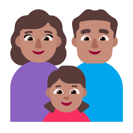👩🏽‍👨🏽‍👧🏽 Emoji Familia - Mujer, Hombre, Niña: Tono De Piel Medio en Microsoft Windows 11 23H2.
