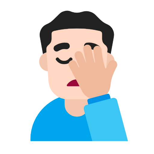 Emoji 🤦🏻‍♂️ Uomo Esasperato: Carnagione Chiara su Microsoft Windows 11 23H2.