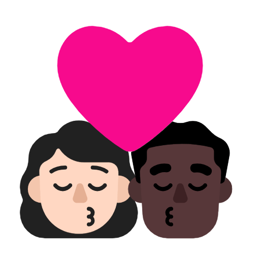 Emoji 👩🏻‍❤️‍💋‍👨🏿 Bacio Tra Coppia - Donna: Carnagione Chiara, Uomo: Carnagione Scura su Microsoft Windows 11 23H2.