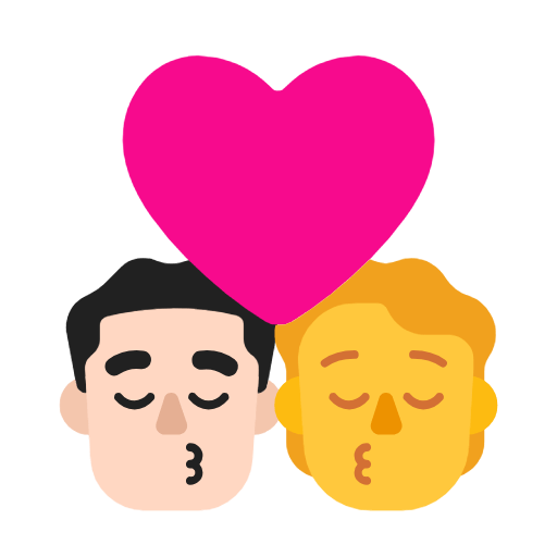 👨🏻‍❤️‍💋‍🧑 Emoji sich küssendes Paar: Mannn, Person, helle Hautfarbe, Kein Hautton Microsoft Windows 11 23H2.