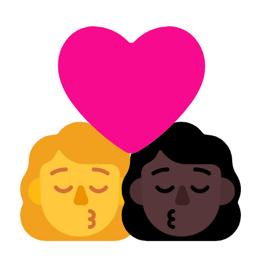 👩‍❤️‍💋‍👩🏿 Emoji sich küssendes Paar Frau, Frau: mittelhelle Hautfarbe, dunkle Hautfarbe Microsoft Windows 11 23H2.