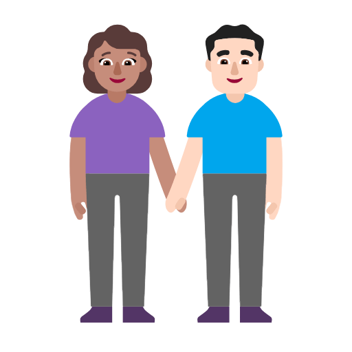 👩🏽‍🤝‍👨🏻 Emoji Mann und Frau halten Hände: mittlere Hautfarbe, helle Hautfarbe Microsoft Windows 11 23H2.