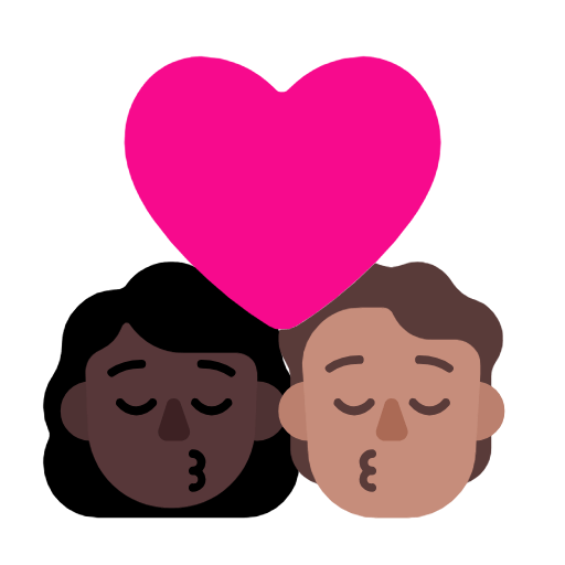 👩🏿‍❤️‍💋‍🧑🏽 Emoji sich küssendes Paar: Frau, Person, dunkle Hautfarbe, mittlere Hautfarbe Microsoft Windows 11 23H2.