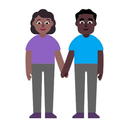 👩🏾‍🤝‍👨🏿 Emoji Mann und Frau halten Hände: mitteldunkle Hautfarbe, dunkle Hautfarbe Microsoft Windows 11 23H2.