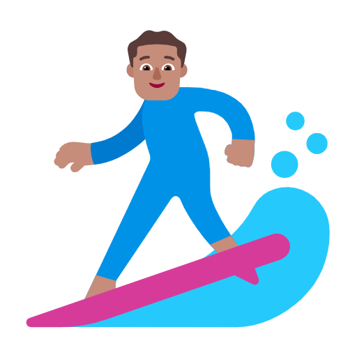Emoji 🏄🏽‍♂️ Surfista Uomo: Carnagione Olivastra su Microsoft Windows 11 23H2.