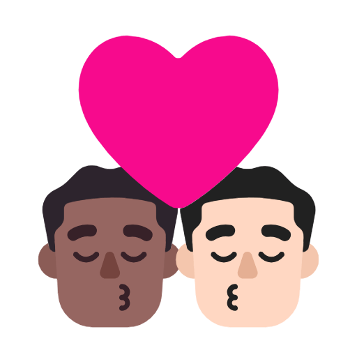 👨🏾‍❤️‍💋‍👨🏻 Emoji sich küssendes Paar - Mann: mitteldunkle Hautfarbe, Mann: helle Hautfarbe Microsoft Windows 11 23H2.