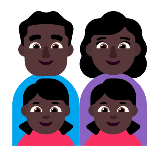 Emoji 👨🏿‍👩🏿‍👧🏿‍👧🏿 Famiglia - Uomo, Donna, Bambina, Bambina: Carnagione Scura su Microsoft Windows 11 23H2.