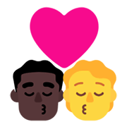 Emoji 👨🏿‍❤️‍💋‍🧑 Bacio Tra Coppia: uomo, persona, Carnagione Scura, Nessun tono della pelle su Microsoft Windows 11 November 2021 Update.