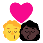 Emoji 🧑‍❤️‍💋‍👩🏿 Bacio Tra Coppia: persona, Donna, Nessun tono della pelle, Carnagione Scura su Microsoft Windows 11 November 2021 Update.