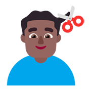 Émoji 💇🏾‍♂️ Homme Qui Se Fait Couper Les Cheveux : Peau Mate sur Microsoft Windows 11 November 2021 Update.