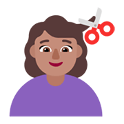 Émoji 💇🏽‍♀️ Femme Qui Se Fait Couper Les Cheveux : Peau Légèrement Mate sur Microsoft Windows 11 November 2021 Update.