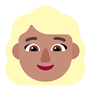 Émoji 👱🏽‍♀️ Femme Blonde : Peau Légèrement Mate sur Microsoft Windows 11 November 2021 Update.