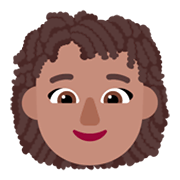 Émoji 👩🏽‍🦱 Femme : Peau Légèrement Mate Et Cheveux Bouclés sur Microsoft Windows 11 November 2021 Update.