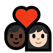 👨🏿‍❤️‍👩🏻 Emoji Casal Apaixonado - Homem: Pele Escura, Mulher: Pele Clara na Microsoft Windows 11.