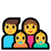 Emoji 👨‍👩‍👶‍👶 Famiglia: Uomo, Donna, Neonato, Neonato su Microsoft Windows 11.