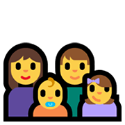 Emoji 👩‍👨‍👶‍👧 Famiglia: Donna, Uomo, Neonato, Bambina su Microsoft Windows 11.