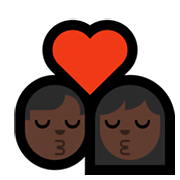👨🏿‍❤️‍💋‍👩🏿 Emoji sich küssendes Paar - Mann: dunkle Hautfarbe, Frau: dunkle Hautfarbe Microsoft Windows 11.