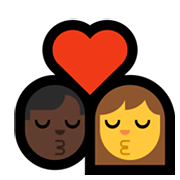 👨🏿‍❤️‍💋‍👩 Emoji sich küssendes Paar - Mann: dunkle Hautfarbe, Frau Microsoft Windows 11.