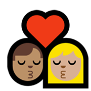 👨🏽‍❤️‍💋‍👩🏼 Emoji sich küssendes Paar - Mann: mittlere Hautfarbe, Frau: mittelhelle Hautfarbe Microsoft Windows 11.