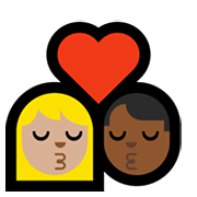 👩🏼‍❤️‍💋‍👨🏾 Emoji sich küssendes Paar - Frau: mittelhelle Hautfarbe, Mann: mitteldunkle Hautfarbe Microsoft Windows 11.