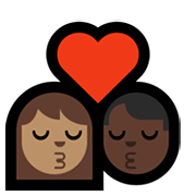 👩🏽‍❤️‍💋‍👨🏿 Emoji sich küssendes Paar - Frau: mittlere Hautfarbe, Mann: dunkle Hautfarbe Microsoft Windows 11.